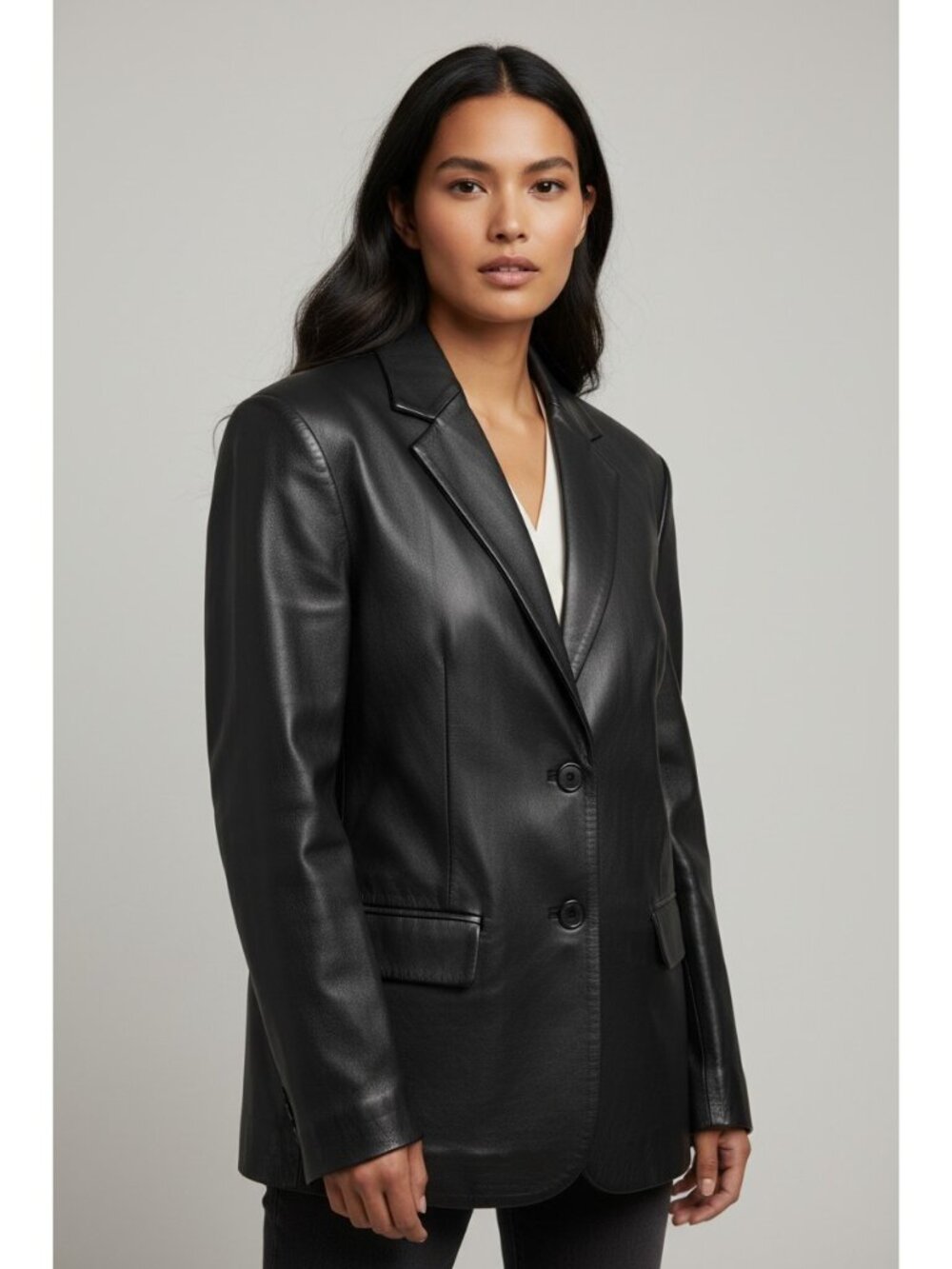 Liz Claiborne Leather Blazer Jacket One Size Black Edgy Office Moto Biker